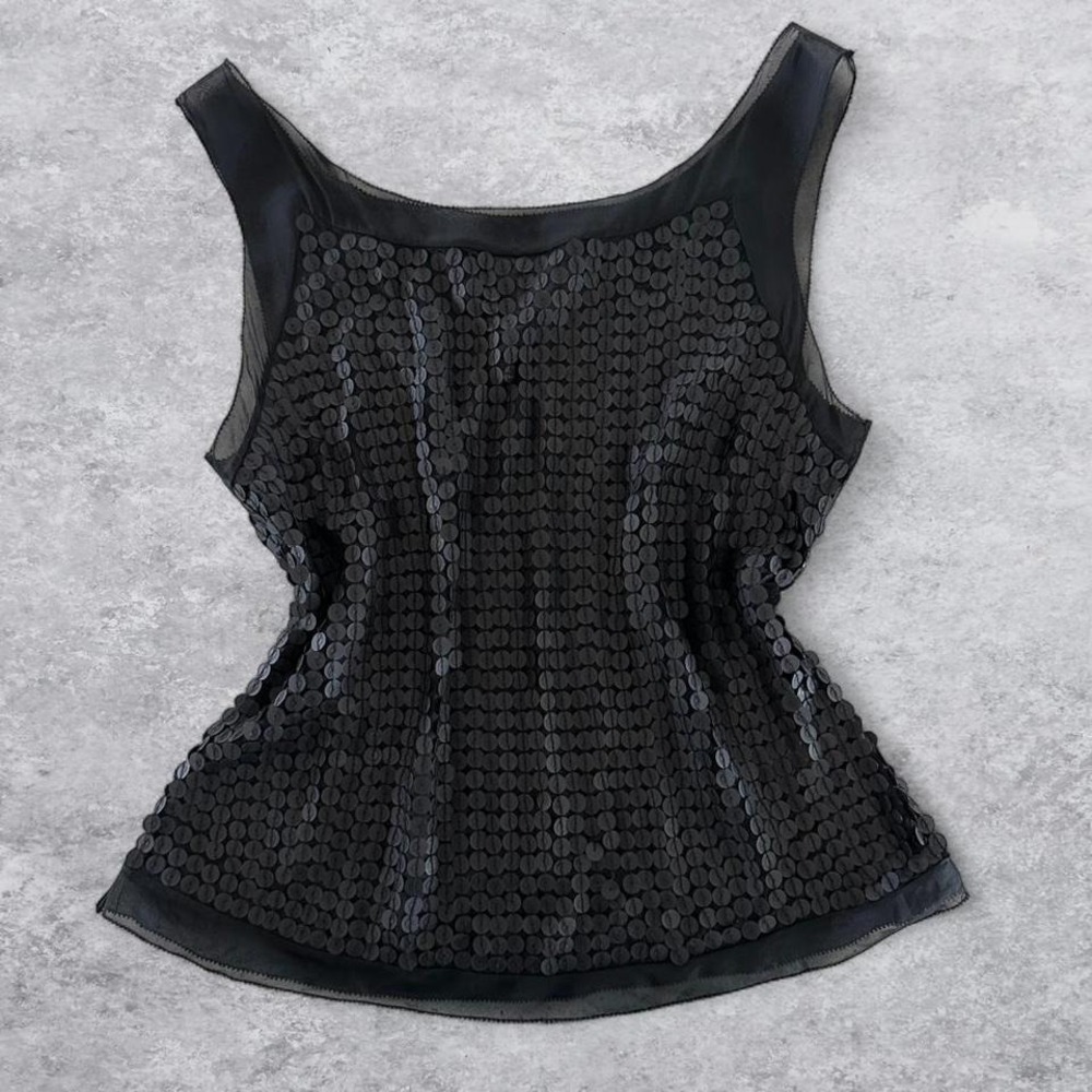 Magaschoni Black 100% Silk‎ Sequin Tank Top Scoop Neck Sleeveless Blouse Size 6